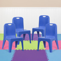 Flash Furniture 4-YU-YCX4-011-BLUE-GG 4 Pack Blue Plastic Stackable School Chair with Carrying Handle and 11'' Seat Height